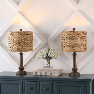 Dareau 21.25" Rustic Farmhouse Handwoven Rattan/Resin LED Table Lamp