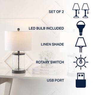 Possini 21" Modern Designer Iron/Water Glass LED Table Lamp with USB Charging Port