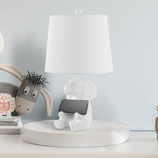 Crestview 21" Modern Shabby Chic Resin/Iron Happy Elephant LED Kids' Table Lamp with Phone Stand