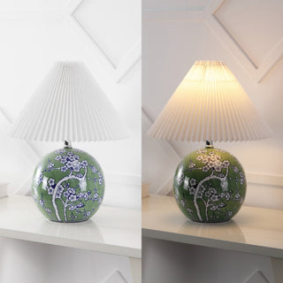 Dishu 19.5" Cottage Classic Chinoiserie Ceramic Orb LED Table Lamp with Pleated Shade