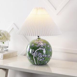 Dishu 19.5" Cottage Classic Chinoiserie Ceramic Orb LED Table Lamp with Pleated Shade