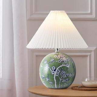 Dishu 19.5" Cottage Classic Chinoiserie Ceramic Orb LED Table Lamp with Pleated Shade