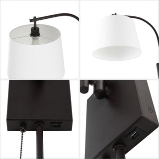 Solaris 22.5" Mid-Century Modern Plug-In or Hardwired Iron LED Gooseneck Swing Arm Wall Sconce with Pull-Chain and USB Charging Port