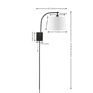 Solaris 22.5" Mid-Century Modern Plug-In or Hardwired Iron LED Gooseneck Swing Arm Wall Sconce with Pull-Chain and USB Charging Port