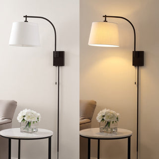 Solaris 22.5" Mid-Century Modern Plug-In or Hardwired Iron LED Gooseneck Swing Arm Wall Sconce with Pull-Chain and USB Charging Port