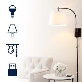 Solaris 22.5" Mid-Century Modern Plug-In or Hardwired Iron LED Gooseneck Swing Arm Wall Sconce with Pull-Chain and USB Charging Port