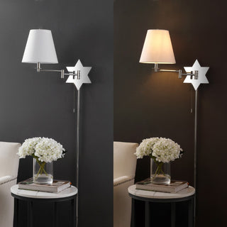 Howe 18.5" Modern French Country Swing Arm Plug-In or Hardwired Iron LED Star Wall Sconce with Pull-Chain and USB Charging Port