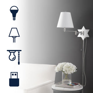 Howe 18.5" Modern French Country Swing Arm Plug-In or Hardwired Iron LED Star Wall Sconce with Pull-Chain and USB Charging Port