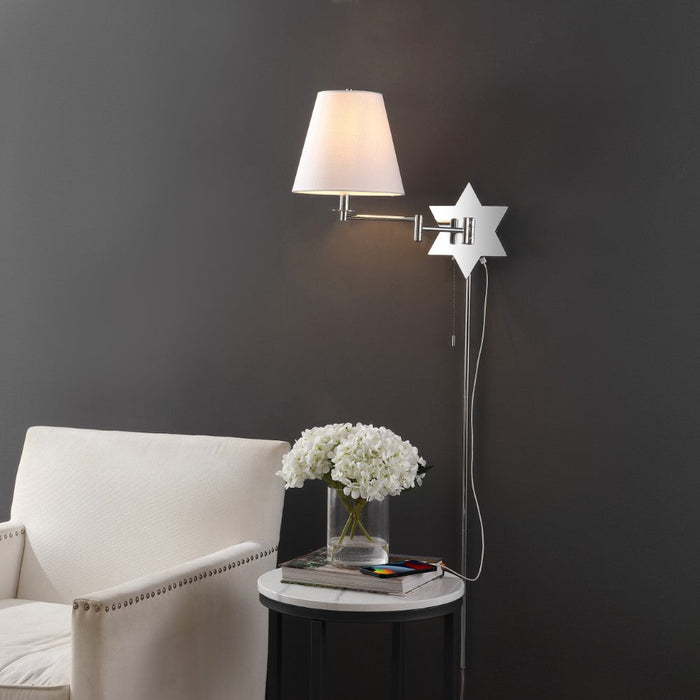 Howe 18.5 Modern French Country Swing Arm Plug-In or Hardwired Iron LED Star Wall Sconce with Pull-Chain and USB Charging Port