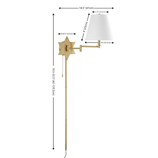 Howe 18.5" Modern French Country Swing Arm Plug-In or Hardwired Iron LED Star Wall Sconce with Pull-Chain and USB Charging Port