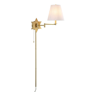 Howe 18.5" Modern French Country Swing Arm Plug-In or Hardwired Iron LED Star Wall Sconce with Pull-Chain and USB Charging Port