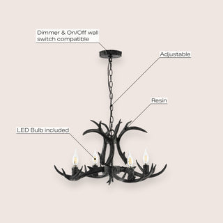 Cindy 30" Adjustable Resin Antler 5-Light LED Chandelier