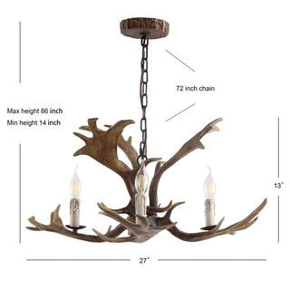 Maple 27" Adjustable Resin Antler 3-Light LED Chandelier