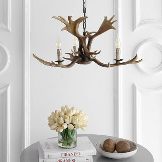 Maple 27" Adjustable Resin Antler 3-Light LED Chandelier