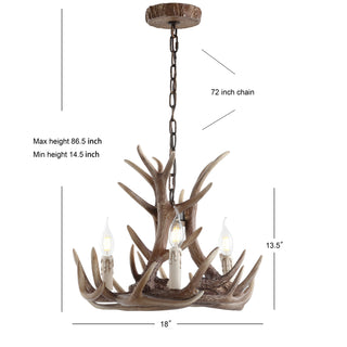 Salix 18" Adjustable Resin Antler 3-Light LED Chandelier