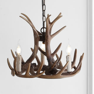 Salix 18" Adjustable Resin Antler 3-Light LED Chandelier