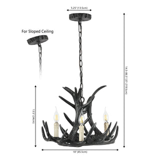 Salix 18" Adjustable Resin Antler 3-Light LED Chandelier