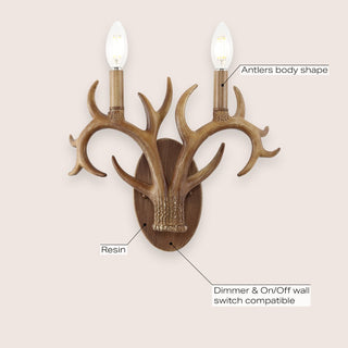 Antler 13.25" 2-Light Southwestern Bohemian Resin/Iron Faux Antler LED Sconce