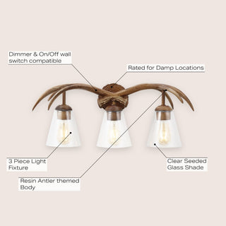 allen 25.5" 3-Light Southwestern Bohemian Resin/Seeded Glass Faux Antler LED Vanity Light