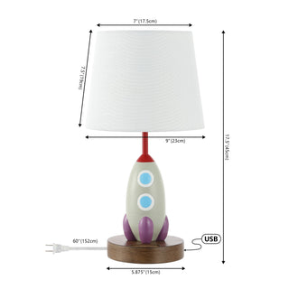 Hamilton 17.5" Coastal Style Iron/Resin Rocket LED Kids' Table Lamp with Phone Stand and USB Charging Port