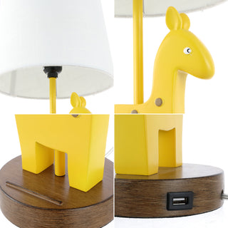 Giraffe 17.5" Mid-Century Vintage Iron/Resin Giraffe LED Kids' Table Lamp with Phone Stand and USB Charging Port