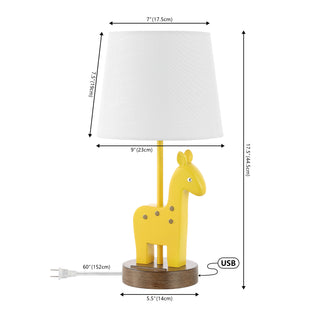 Giraffe 17.5" Mid-Century Vintage Iron/Resin Giraffe LED Kids' Table Lamp with Phone Stand and USB Charging Port