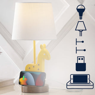 Giraffe 17.5" Mid-Century Vintage Iron/Resin Giraffe LED Kids' Table Lamp with Phone Stand and USB Charging Port