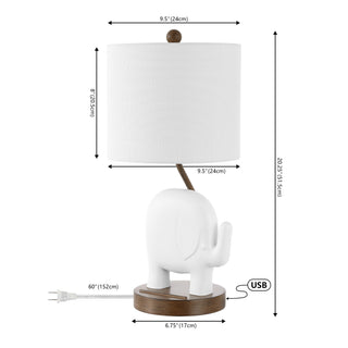 Novelty Bohemian Designer Iron/Resin Elephant LED Kids Table Lamp with Phone Stand and USB Charging Port