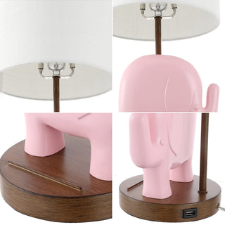 Novelty Bohemian Designer Iron/Resin Elephant LED Kids Table Lamp with Phone Stand and USB Charging Port