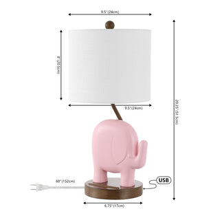 Novelty Bohemian Designer Iron/Resin Elephant LED Kids Table Lamp with Phone Stand and USB Charging Port