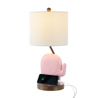 Novelty Bohemian Designer Iron/Resin Elephant LED Kids Table Lamp with Phone Stand and USB Charging Port