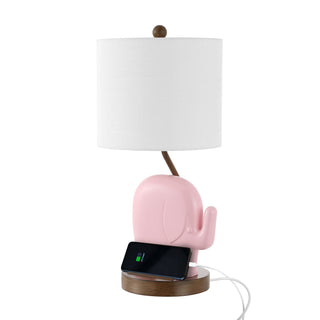 Novelty Bohemian Designer Iron/Resin Elephant LED Kids Table Lamp with Phone Stand and USB Charging Port