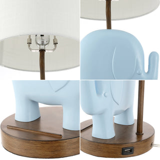 Novelty Bohemian Designer Iron/Resin Elephant LED Kids Table Lamp with Phone Stand and USB Charging Port