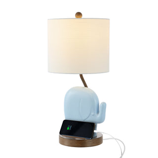 Novelty Bohemian Designer Iron/Resin Elephant LED Kids Table Lamp with Phone Stand and USB Charging Port