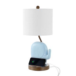 Novelty Bohemian Designer Iron/Resin Elephant LED Kids Table Lamp with Phone Stand and USB Charging Port