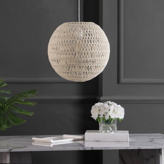 Derrick 15.7" Woven Rattan Orb LED Pendant