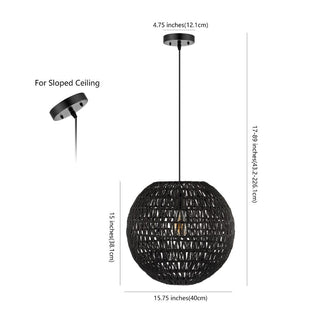 Derrick 15.7" Woven Rattan Orb LED Pendant