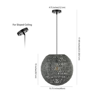 Derrick 15.7" Woven Rattan Orb LED Pendant