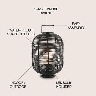 Spittlebug 26.7" Outdoor Woven Oval Asian LED Lantern