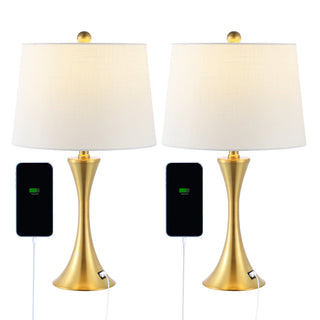 Possini 22.75" Modern Glam Iron Hourglass LED Table Lamp with USB Charging Port