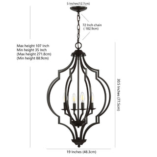 Wharton 4-Light 19" Iron Adjustable Ogee Lantern LED Pendant