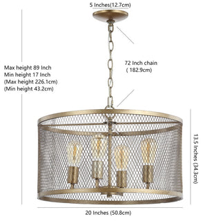 Albee 4-Light 20" Iron Adjustable Industrial Mesh LED Chandelier