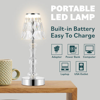 Clearance Diamond 12.75" Bohemian Classic Acrylic Rechargeable Integrated LED Table Lamp