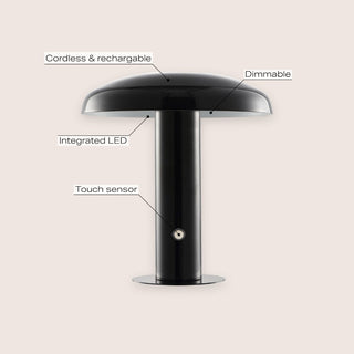 The Kasr Contemporary Bohemian Rechargeable/Cordless Iron Integrated LED Mushroom Table Lamp