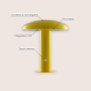 The Kasr Contemporary Bohemian Rechargeable/Cordless Iron Integrated LED Mushroom Table Lamp