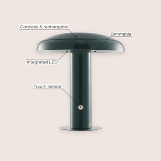 The Kasr Contemporary Bohemian Rechargeable/Cordless Iron Integrated LED Mushroom Table Lamp