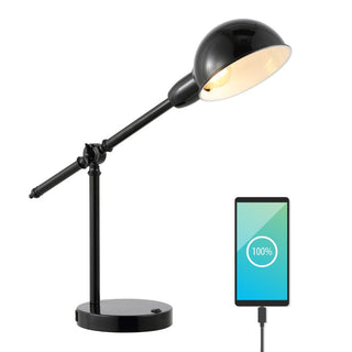 Liam 20.25" Vintage Industrial Iron Adjustable Dome Shade LED Task Lamp with USB Charging Port