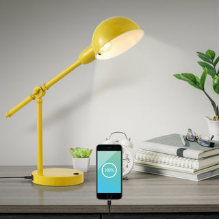 Liam 20.25" Vintage Industrial Iron Adjustable Dome Shade LED Task Lamp with USB Charging Port