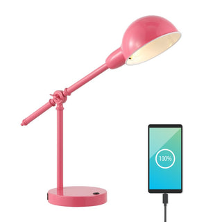 Liam 20.25" Vintage Industrial Iron Adjustable Dome Shade LED Task Lamp with USB Charging Port