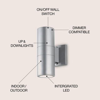 Domingo 6" Cylinder Outdoor Metal/Glass Integrated LED Sconce with Uplight